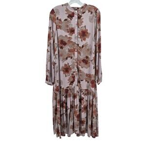 Japparel Dress Brianna Tan Floral Long Sleeve NWT Size‎ Small